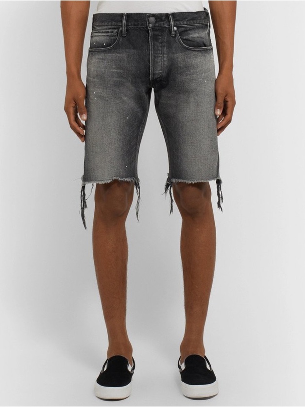 John Elliott Men’s The Cast 2 Slim-Fit Distressed Denim Shorts Black Raw Hem